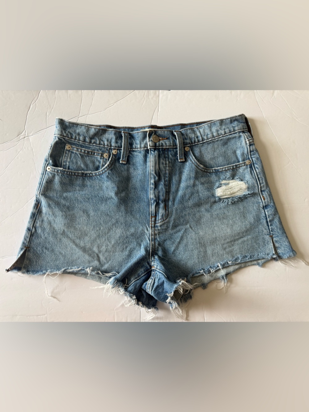 Madewell Frayed Distressed Denim Shorts - Light Blue
